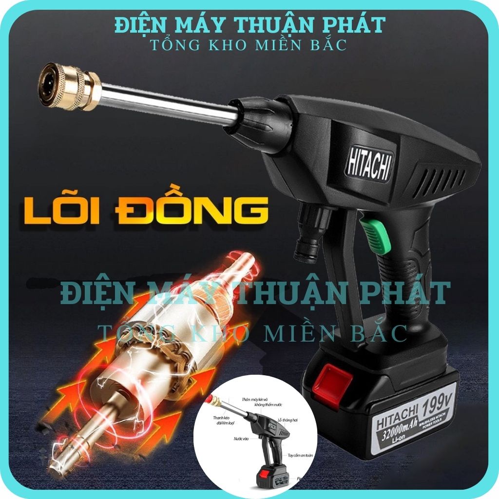 Máy rửa xe áp lực cao gia đình cầm tay total mini Pin Hitachi 199V mini giá rẻ bình phun bọt tuyết rửa xe máy cao áp