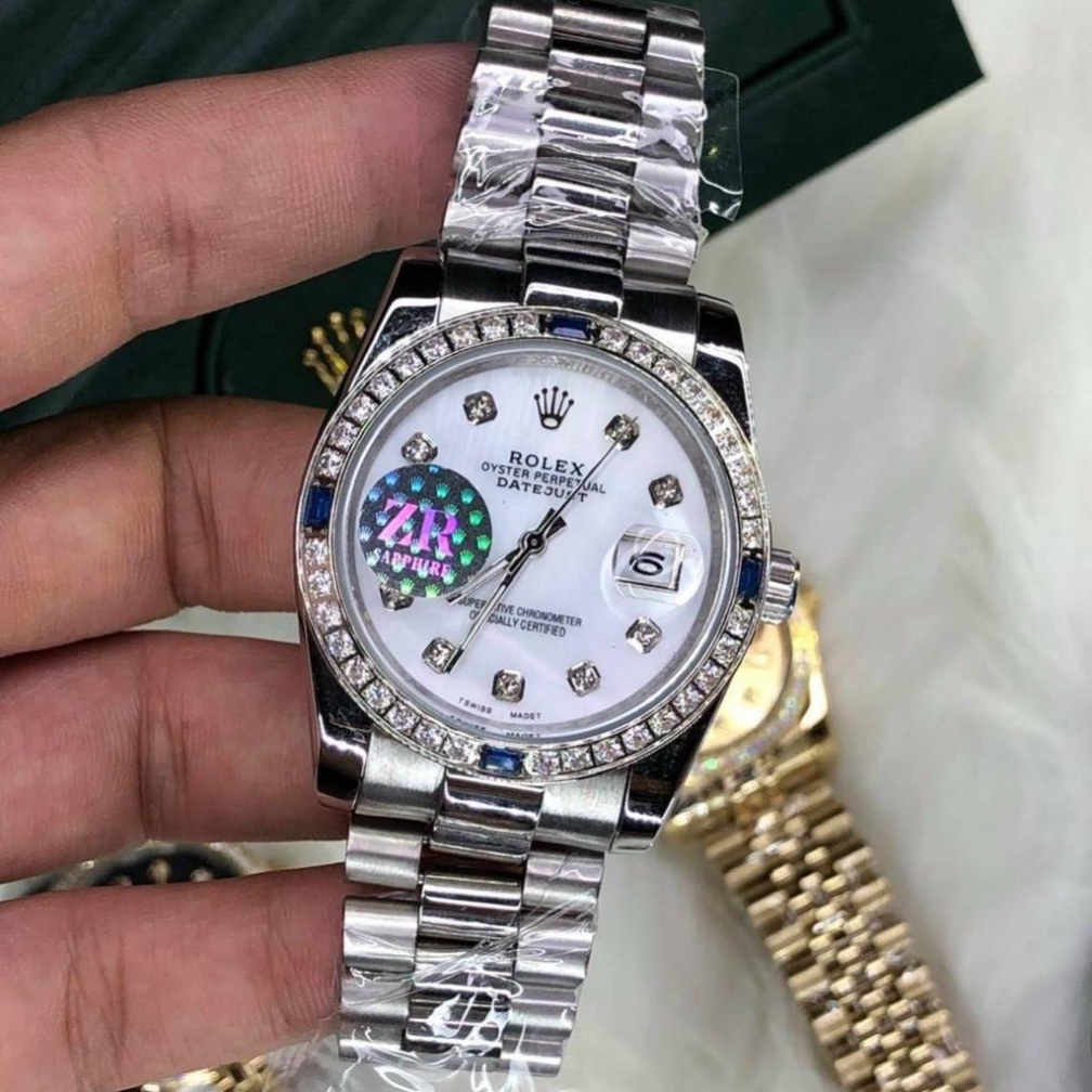 Đồng Hồ Nam RoLex Sapphire RA35 Viền 4 đá xanh Máy cơ Automatic Nhật Chống xước Tuyệt Đối