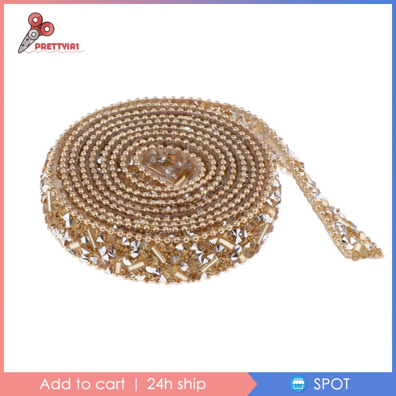 [Prettyia1] Cuộn Dây Ruy Băng Đính Hạt Pha Lê 1yd Trang Trí Túi Xách / Đầm Dự Tiệc