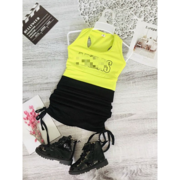 sét áo ba lỗ kèm chân váy rút dây cho bé