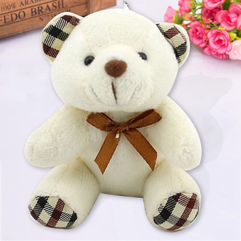 Móc Khóa Hình Gấu Teddy Nhồi Bông Có Nơ 8cm Chiều Cao 8cm