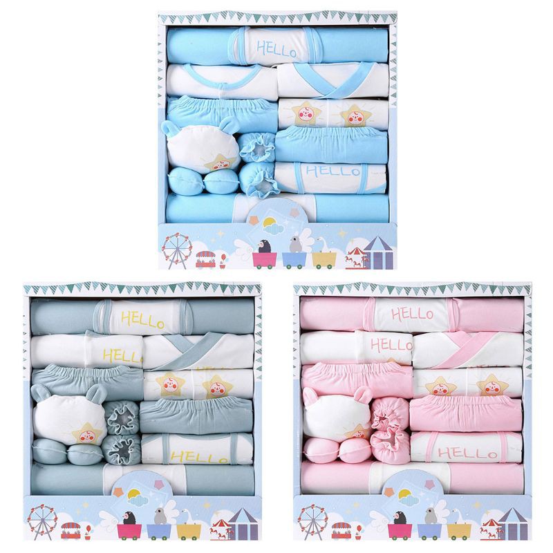 Set đồ 16 món vải cotton với quần dài yếm nón găng tay vớ dành cho em bé sơ sinh
