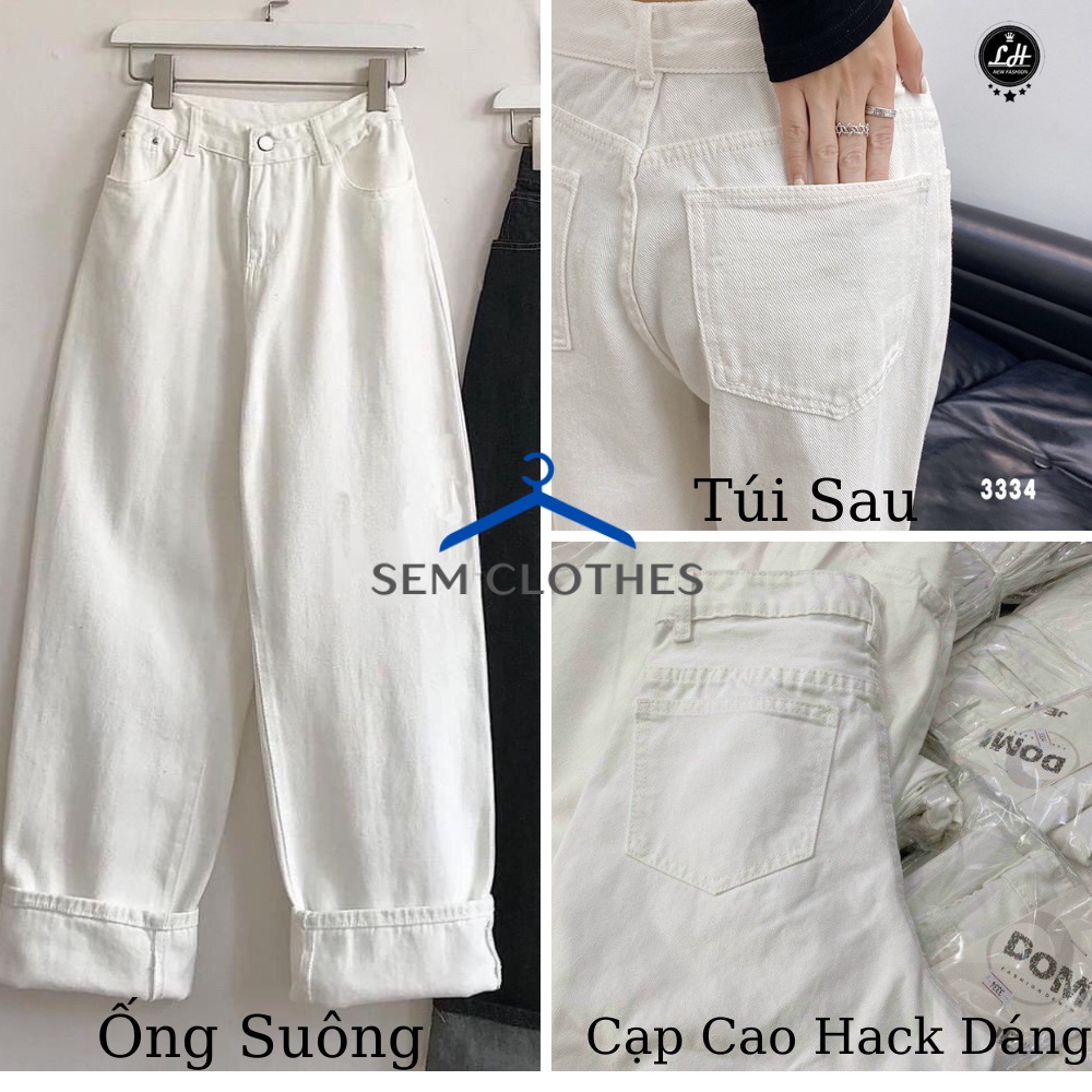 Quần jean nữ ống rộng , Quần bò nữ ống suông màu trắng có cài eo hack dáng unisex nam ullzang hàn quốc Q03 SEM CLOTHES | WebRaoVat - webraovat.net.vn