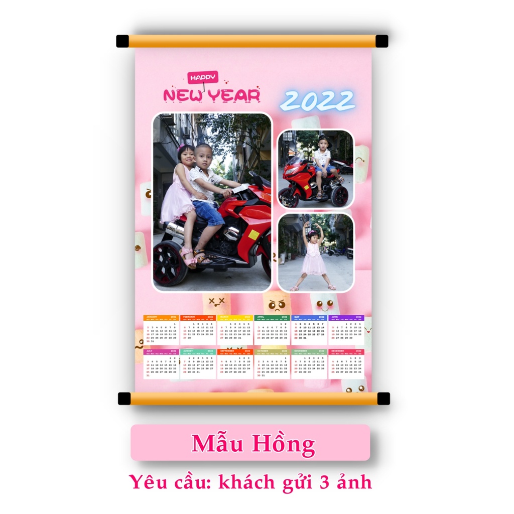Lịch treo tường 2023 nẹp ống sáo in theo yêu cầu được phủ UV/ ép lụa bền màu in ảnh cho con, quà tặng Tú Vy Studio
