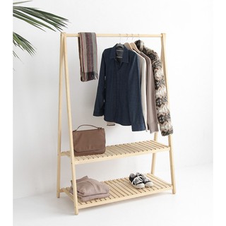 [BẢNG ĐẶC BIỆT] GIÁ TREO QUẦN ÁO GỖ 2 TẦNG HÀN QUỐC SIZE L - A HANGER 2FL - NATURAL (Size 1m)