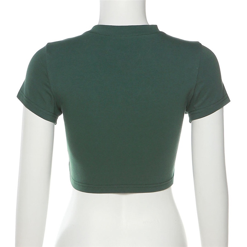 DUNEA Áo croptop ngắn tay thêu chữ xinh xắn thời trang dành cho nữ