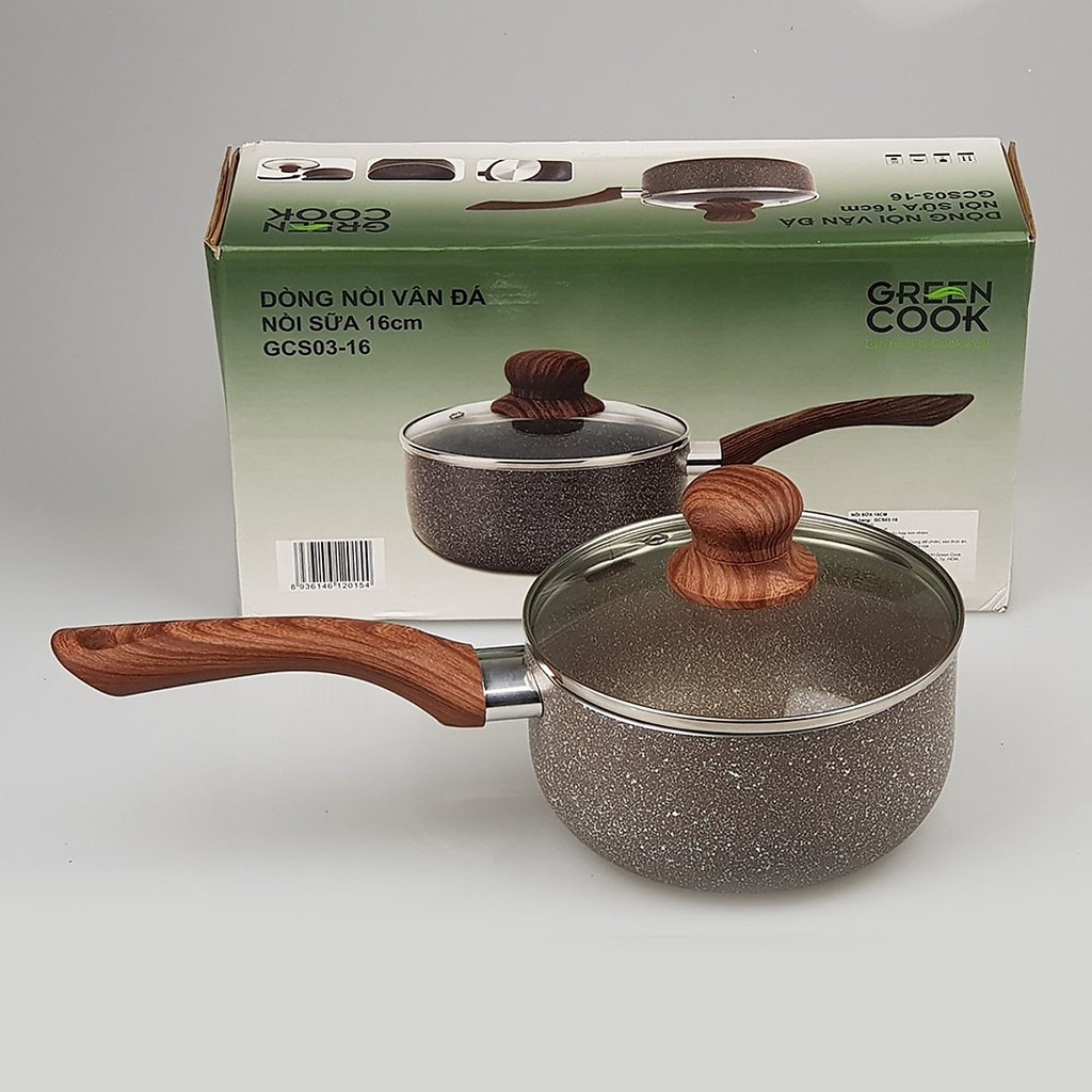 Nồi nấu bột vân đá Green Cook chống dính 16cm - Hành chính hãng