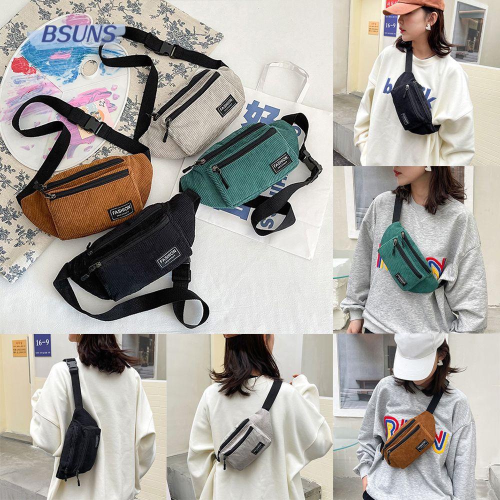 ♕Bsuns♕ Túi Đeo Chéo Ngực/ Đeo Hông Vải Nhung Kẻ Nhiều Màu Sắc Thời Trang Cho Nữ