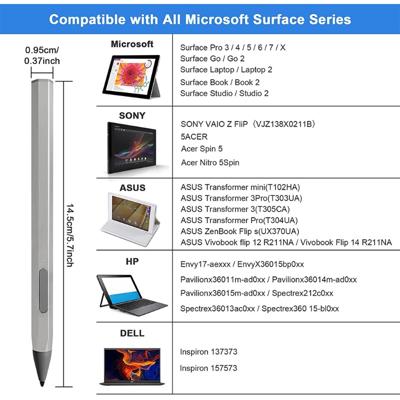 Bút Cảm Ứng Stylus Cho Surface Pro5 6 7 X Book Go 4096