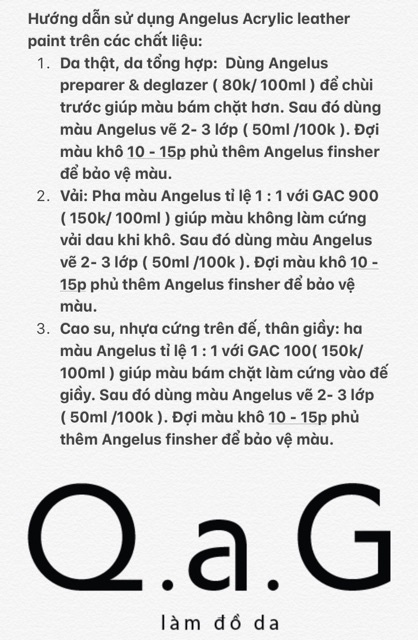List 12 màu cơ bản của Q.a.G Angelus sale 100k