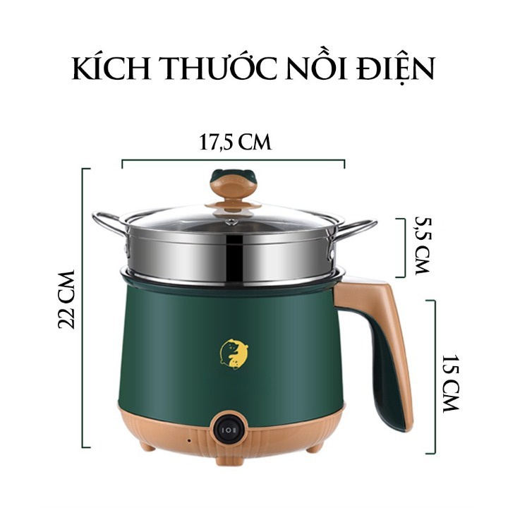 Nồi lẩu mini 2 nấc nhiệt đa năng có nút điều chỉnh nhiệt độ - Nồi Điện Mini 2 Tầng Đa Năng Tặng Kèm Khay Hấp, Chiên, Xào