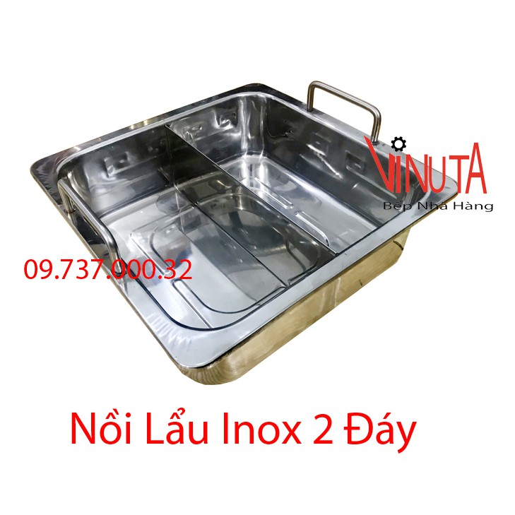 Nồi lẩu inox 2 ngăn, Xoong ăn lẩu inox 2 đáy từ, nồi nấu lẩu bếp từ loại dày hình vuông