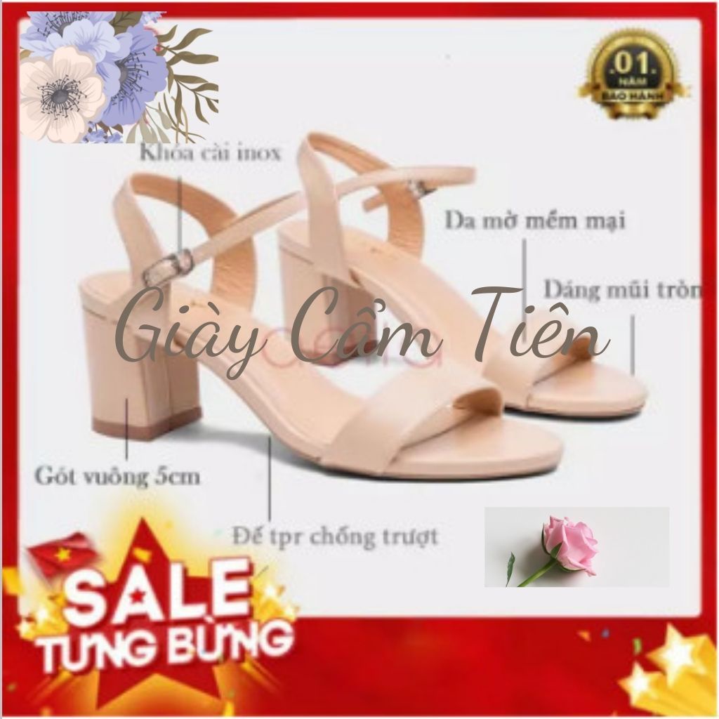 Giày Sandal CẨM TIÊN Thời Trang Gót Vuông 5cm Màu Đen Size 33-44