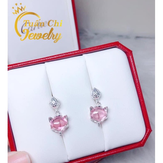 Bông Tai Bạc ⚡HÀNG SẴN⚡ Khuyên Tai Bạc Hồ Ly Cao Cấp, Kết Hợp Đá Phong Thủy Theo Mệnh