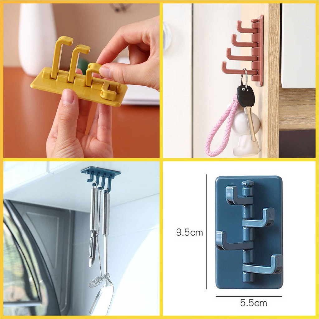 MÓC TREO 4 NHÁNH DÁN TƯỜNG - Móc Treo Đa Năng Xoay 180 Độ