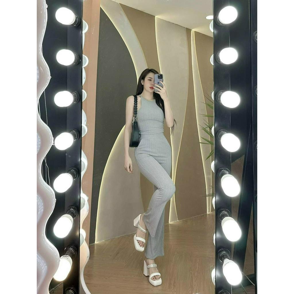 Set bộ nữ chất thun gân 2 dây phối quần ống loe thời trang năng động thoải mái ,mát mẻ đi chơi