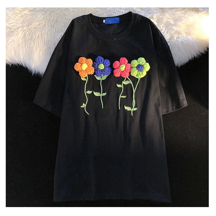 Áo Thun Ngắn Tay In Họa Tiết Hoa Nhỏ Màu Xanh Dương Phong Cách Âu Mỹ Thời Trang Mùa Hè 2022