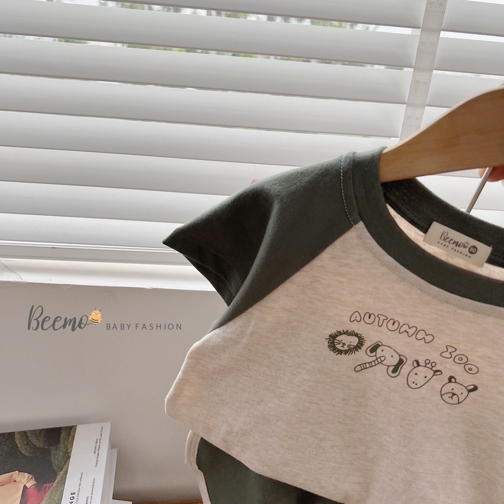 Bộ cotton cộc tay in hình thú cho bé, bộ thun unisex mềm mát Beemo