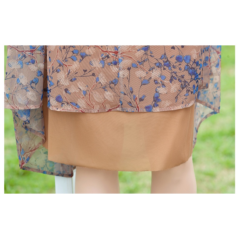 Đầm Chiffon Tay Ngắn In Hoa Phong Cách Phương Tây Thời Trang Mùa Hè Mới Cho Phụ Nữ Trung Niên