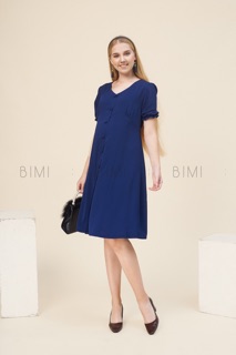 ĐẦM NÚT CỔ V XANH - BIMI
