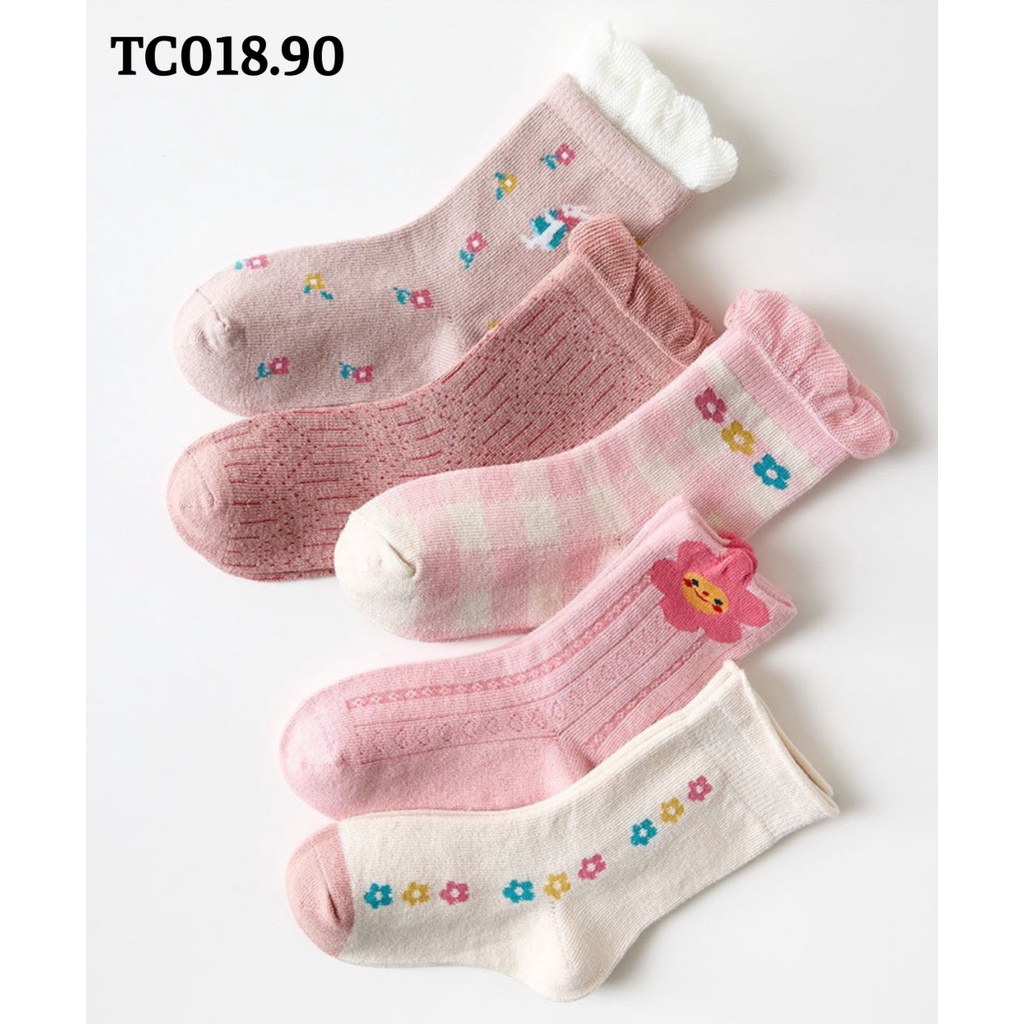 Set vớ 5 đôi cho bé Nhật Vy hoạ tiết siêu nhân thỏ con màu đỏ hồng xanh tím xám - TC018