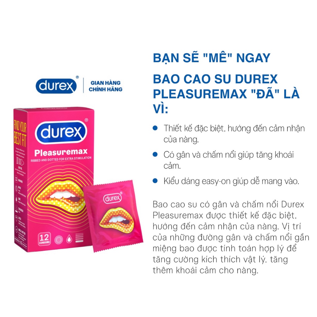 Bao cao su gân gai Durex Pleasuremax hộp 3 bao-The Love Store