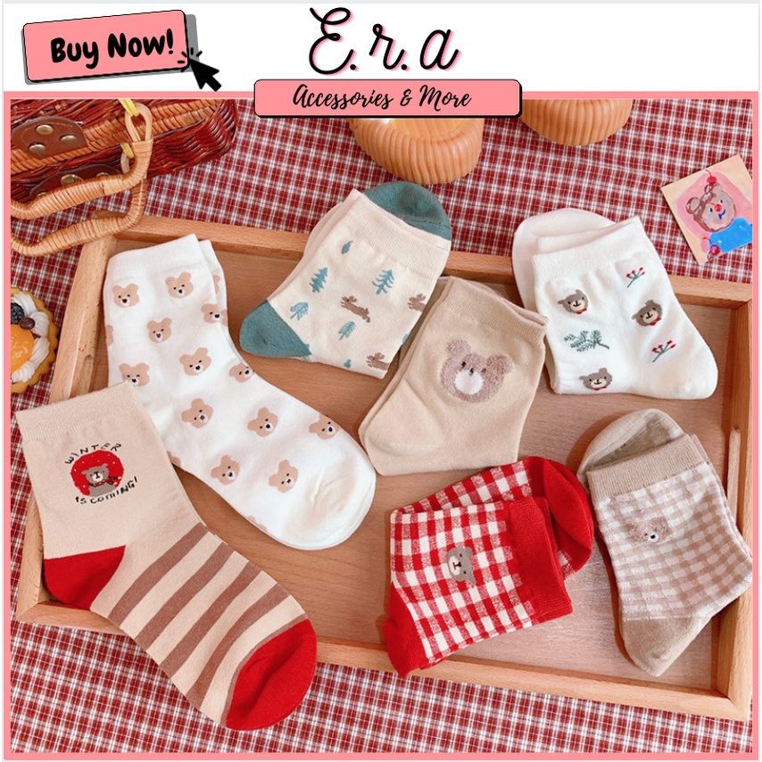 Tất Cổ Cao Đầu Gấu Hoạ Tiết 077650 Freesize ERASHOP - Dễ Thương, Vải Co Giãn 4 Chiều, Phù Hợp Mang Giày Sneaker, Rẻ Đẹp