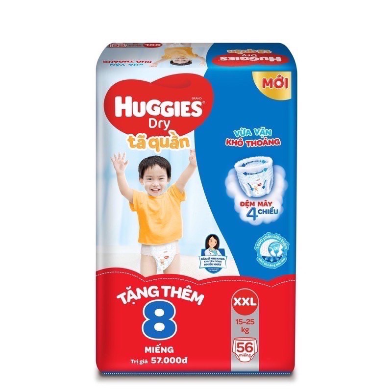 ( Tặng 8 Miếng )Tã Quần Huggies Size XXL - 56 Miếng