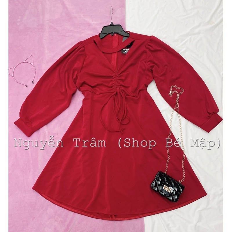 Đầm Xoè Tay Dài Rút Dây Giữa Cổ Choker BigSize 65-85Kg [Hình Thật Chính Chủ] | BigBuy360 - bigbuy360.vn