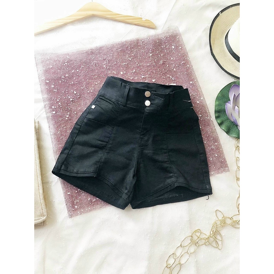 Quần short nữ kaki cạp cao 2 túi ngang lai xẻ V dưới 58kg đủ size