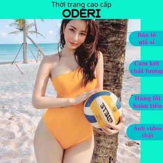 Bikini, đồ bơi đi biển thân liền vàng khoét eo lệch vai oderi
