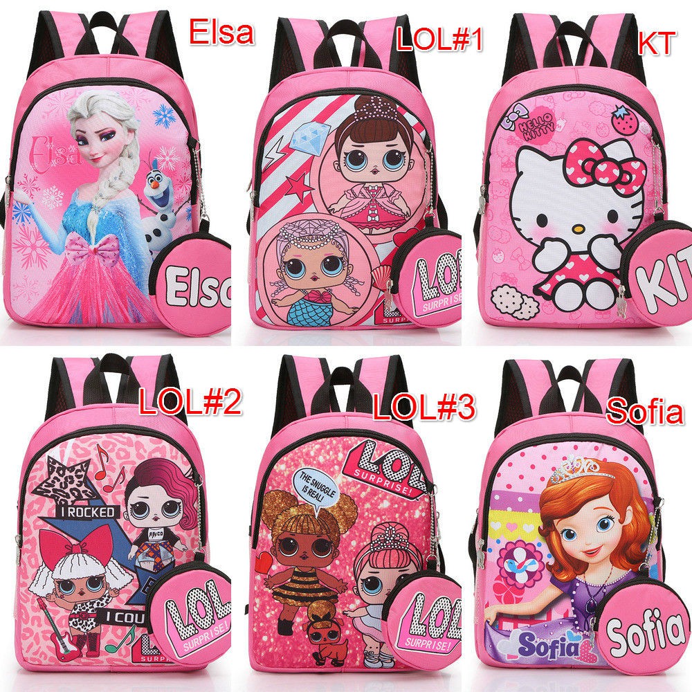 Cartoon Schoolbag Frozen Elsa LOL HelloKitty Backpack For Girls Kids