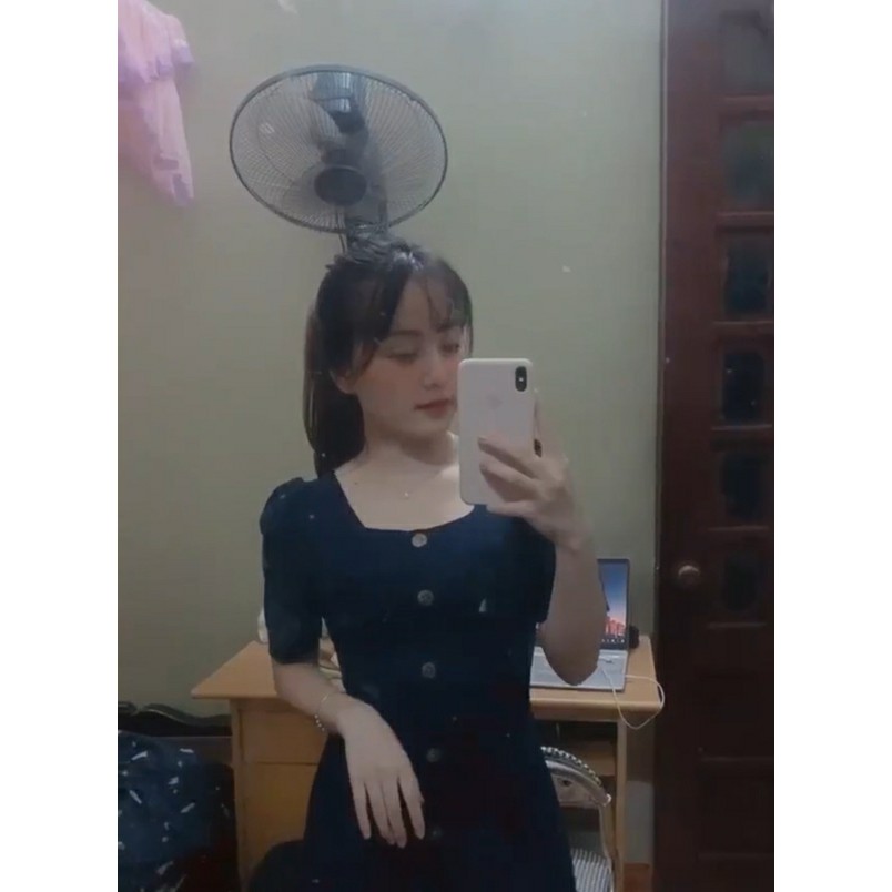 (Có ảnh thật) Đầm dáng xòe cổ U phối 6 nút hot trend Hàn Quốc, vải thun co giãn phù hợp mọi vóc dáng | BigBuy360 - bigbuy360.vn