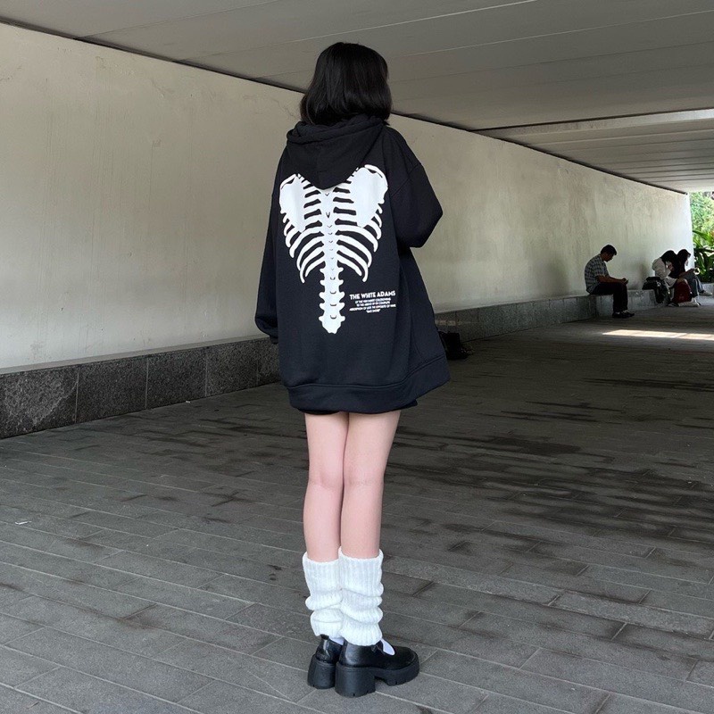 Áo khoác Hoodie nỉ In hình Xương Phong Cách Thời Trang Hàn nam nữ mặc cực chất