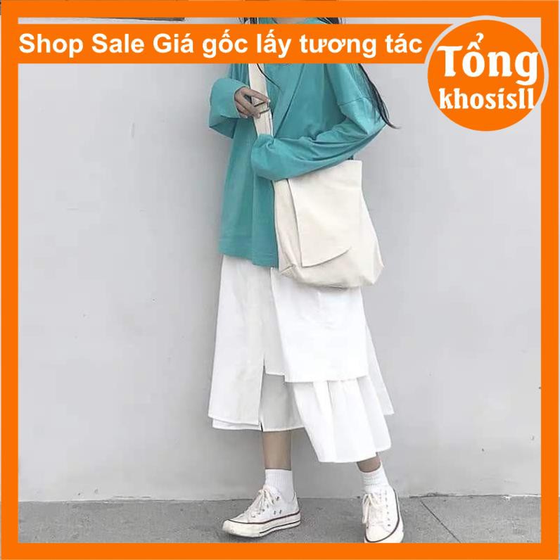 Chân váy dài ulzzang lệch tầng dáng dài xòe nữ đen trắng phong cách hàn quốc
