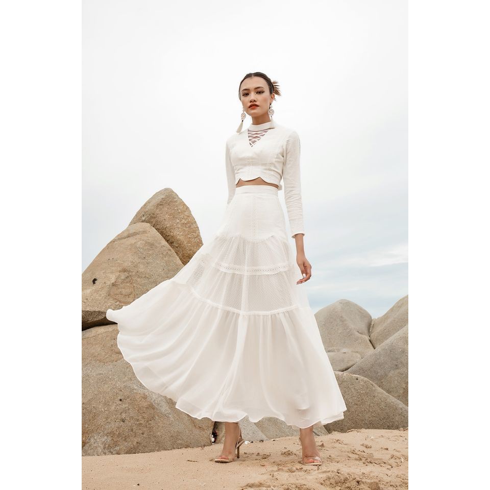 SÒ VINTAGE - MORIN Chân váy midi xô phói ren cách điệu | BigBuy360 - bigbuy360.vn