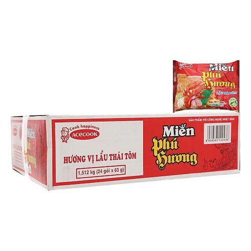 Miến Phú Hương Thùng 24 gói vị Sườn Heo/Lẩu Thái Tôm/Thịt Bằm