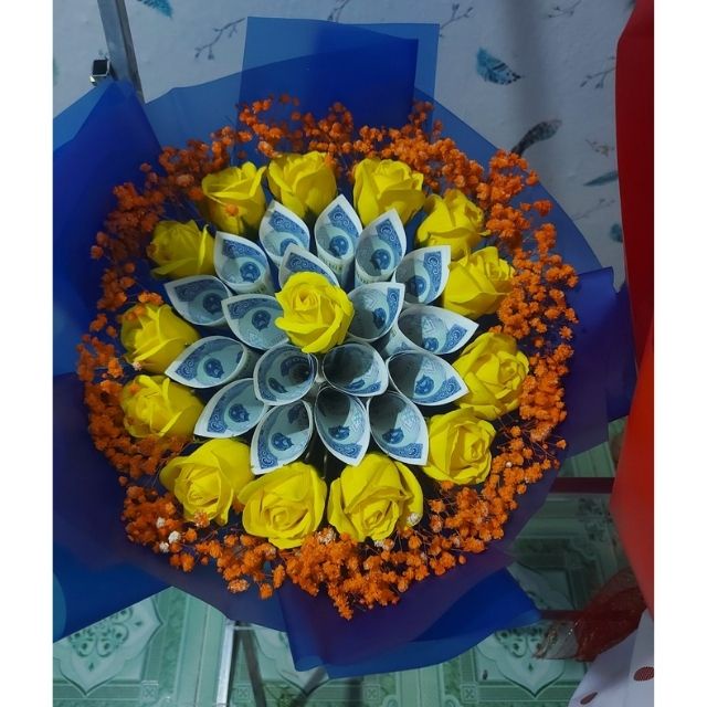 BÓ HOA TIỀN 5K KẾT HỢP VỚI BABY KHÔ DONA ART HT50 LÀM QUÀ TẶNG,SINH NHẬT ,KHAI TRƯƠNG ,SỰ KIỆN ,KỶ NIỆM HOA