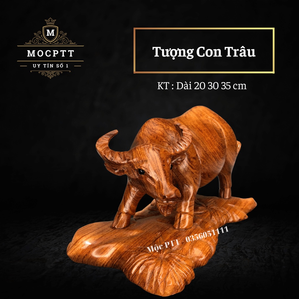 Tượng Con Trâu gỗ Hương Đá kích thước Rộng 20 30 35 Cm CG02