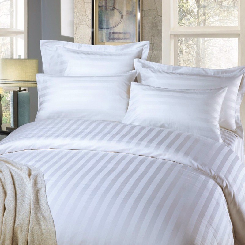 drap khách sạn 5sao sịn sò vải kẻ trắng và trang trơn