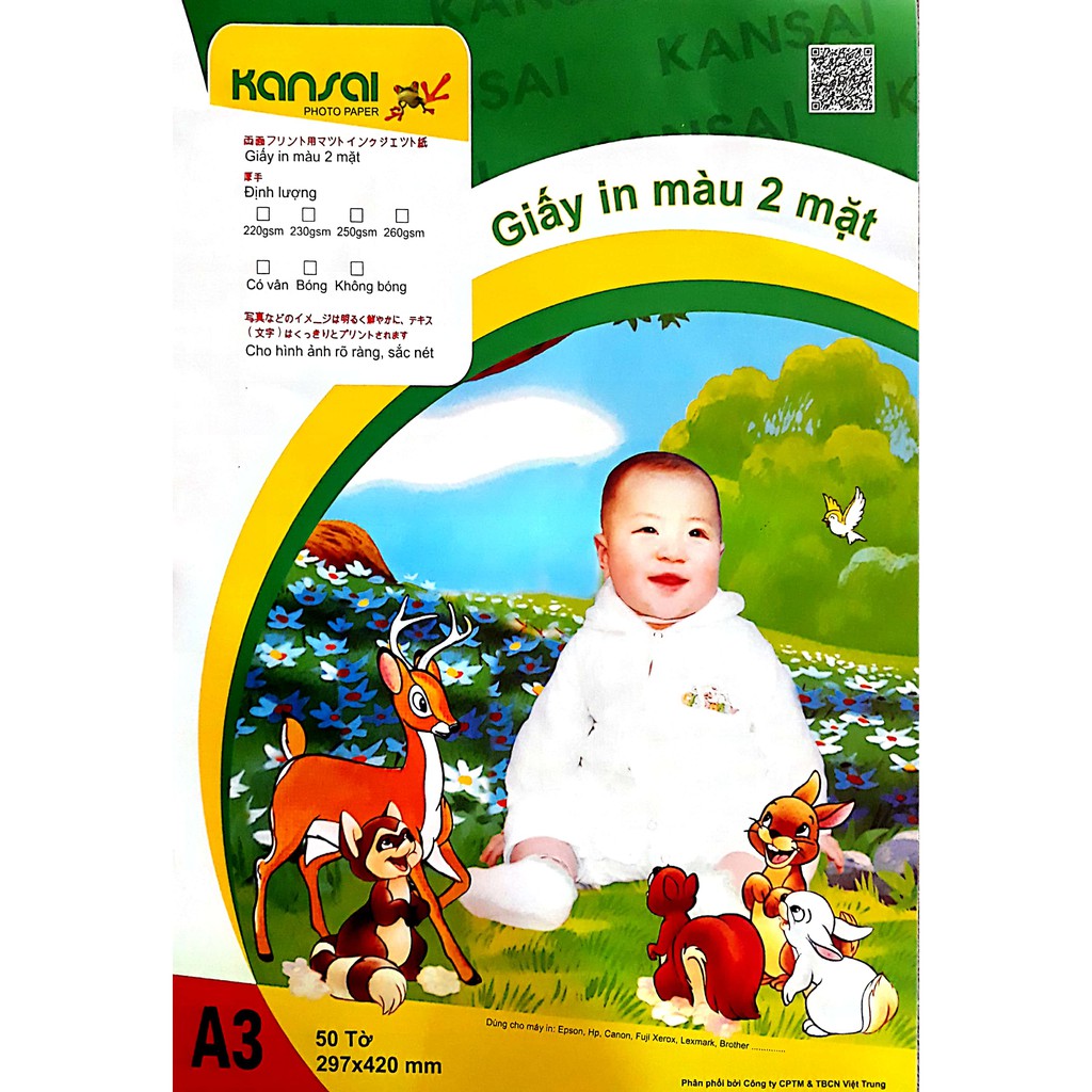 Giấy in màu KANSAI 2 mặt A3 định lượng 220 gsm (giấy in card)