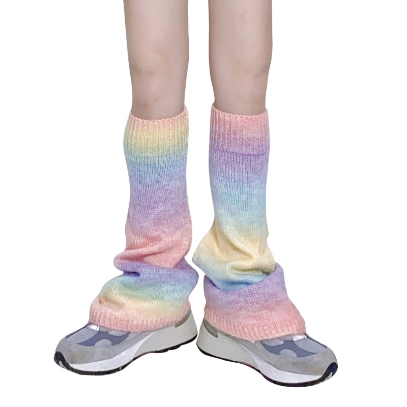 XIXI Tất Ống Chân Dệt Kim Giữ Ấm Chân Họa Tiết Cầu Vồng Phong Cách Harajuku