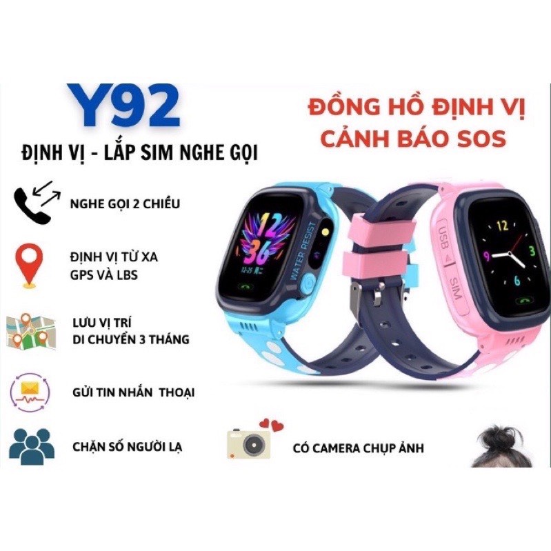 Đồng hồ thông minh trẻ em Y92 định vị cảm ứng chống nước nghe gọi 2 chiều có Tiếng Việt -WIFi - KYWI