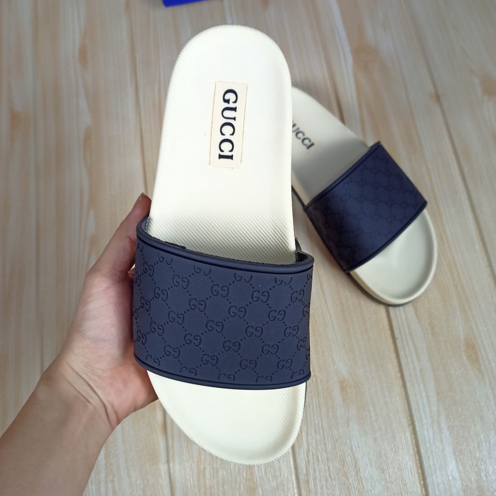 [Free Ship] Dép Gucci, dép quai ngang GG 2 màu xanh đen free ship toàn quốc