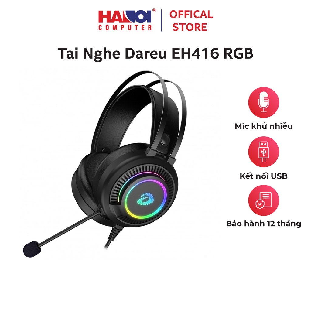 Tai Nghe Dareu EH416 RGB (USB, LED RGB) với thiết kế hiện đại và điều chỉnh thoải mái