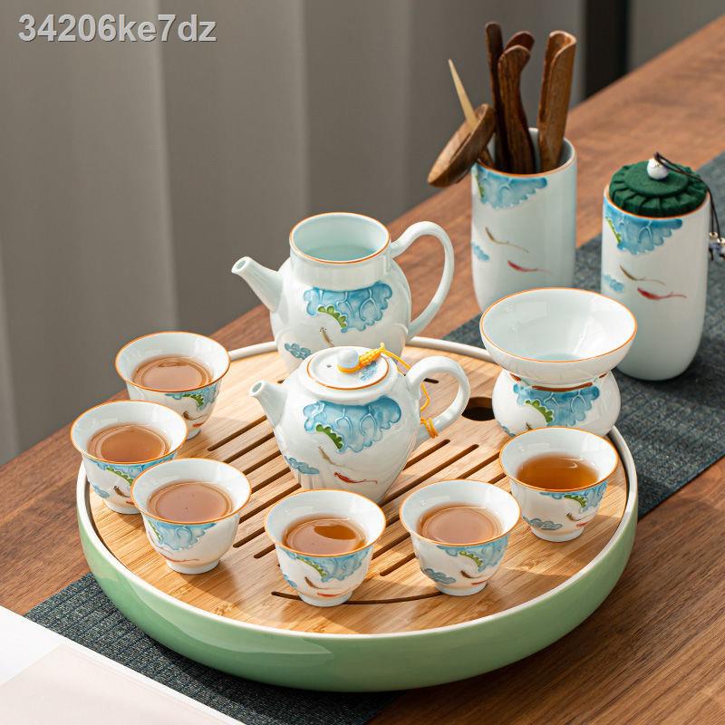 ◇◑Khay trà khô bằng gốm sứ melamine bàn trà nhỏ bộ đồ uống trà tròn gia đình kung fu đơn giản đựng nước khay tre