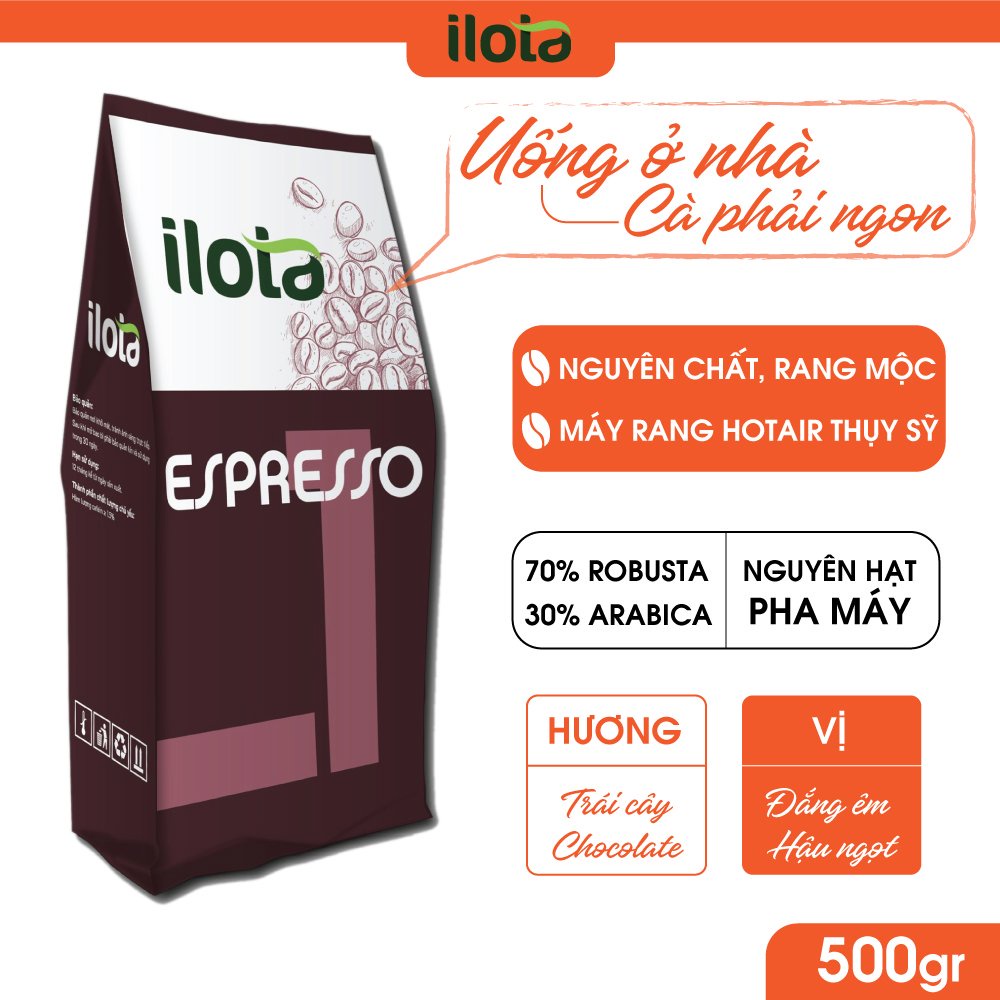 Cà phê Nguyên hạt ILOTA 1  arabica robusta coffee rang xay nguyên chất cafe máy espesso pha phin coldbrew gói 500gr | WebRaoVat - webraovat.net.vn