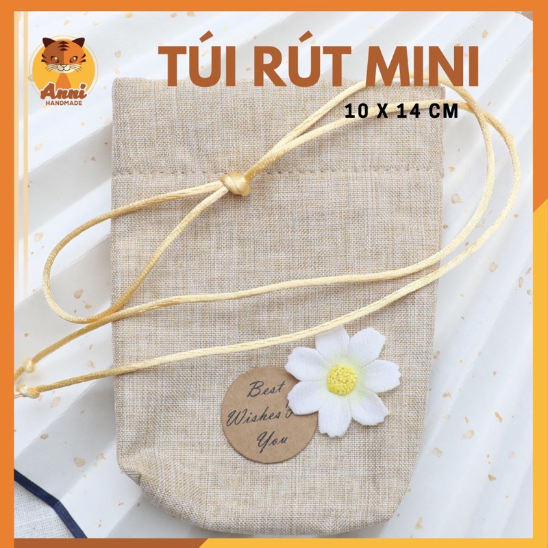 Túi rút mini chất liệu vải bố ANNI05 đựng phụ kiện, hoa khô, túi thơm tiện lợi.