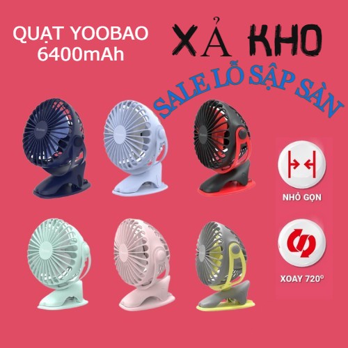 Quạt sạc mini để bàn/ kẹp nôi YOOBAO 6400mAh - Xoay 720 độ - Đế kẹp đa năng