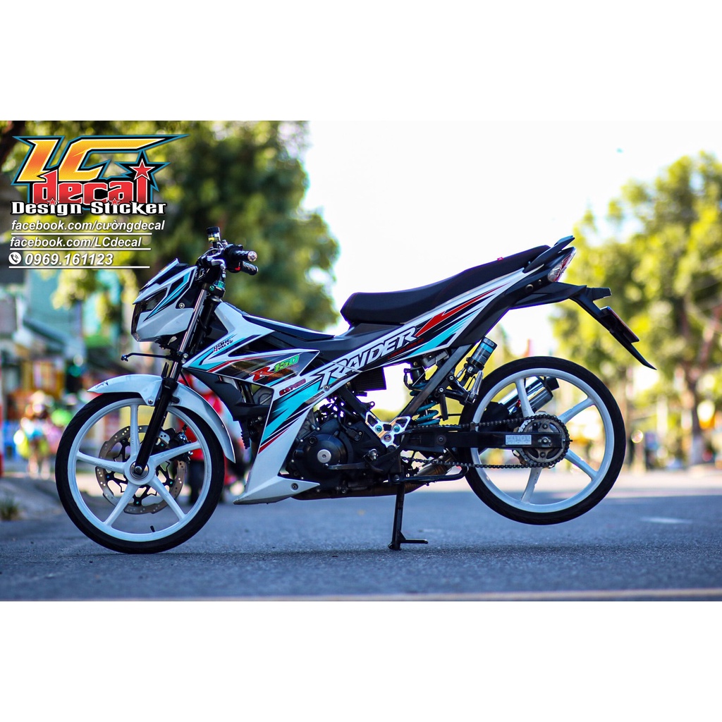TEM RỜI cho Raider 150 trắng - tem xanh đen nổi bật - chuẩn form xe